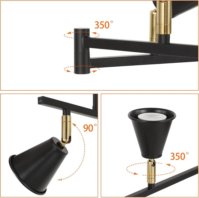 SEEBLEN 6-Light Modern Track Lighting Fixtures Ceiling, Flexible Foldable Arm and Rotatable Light Head,Black Kitchen Track Lighting for Kitchen Islands, Dining Rooms, Bars, Closets, Workbenches. - Image 2